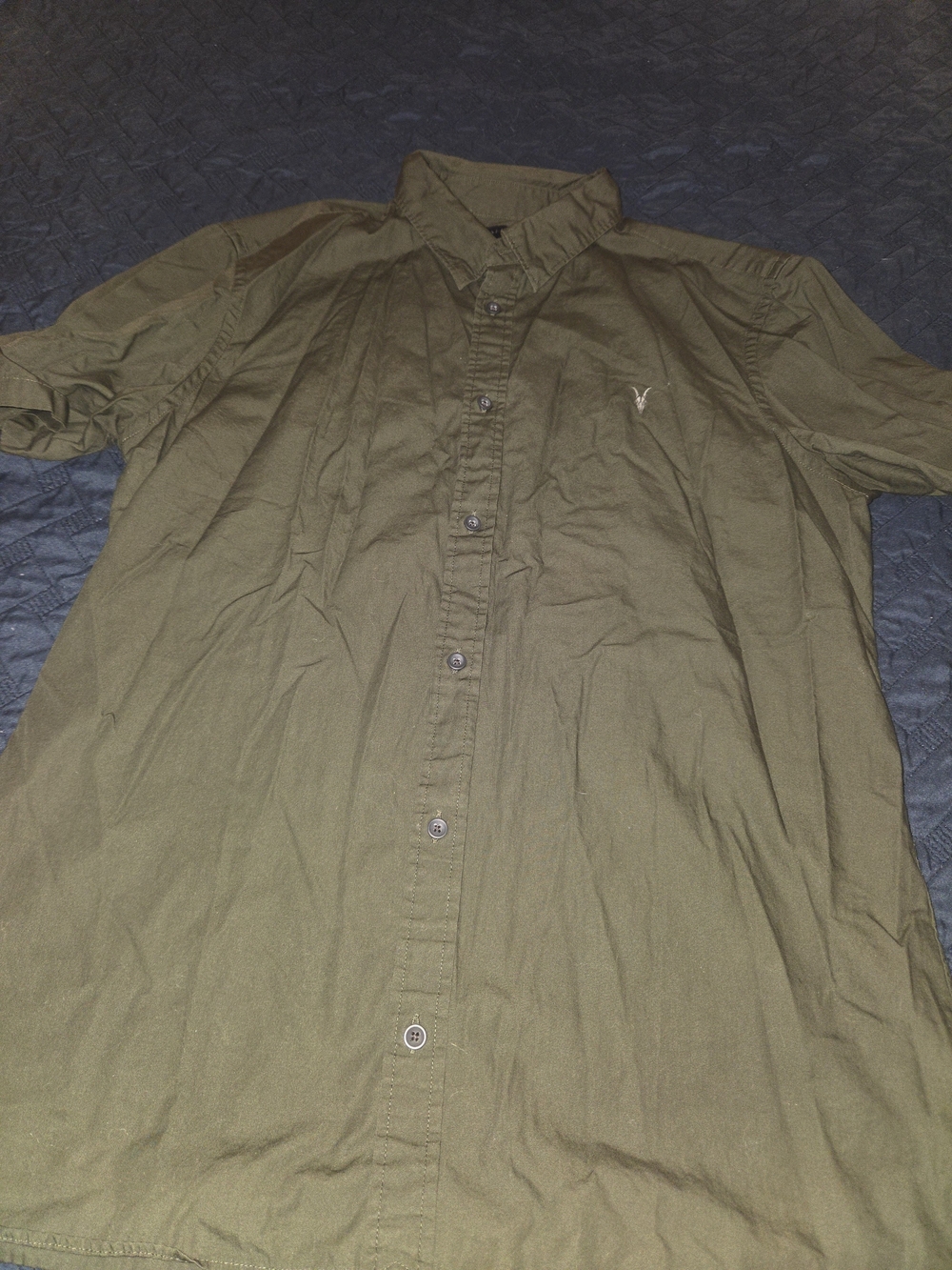 AllSaints Olive Green Short Sleeve Button-Down Shirt